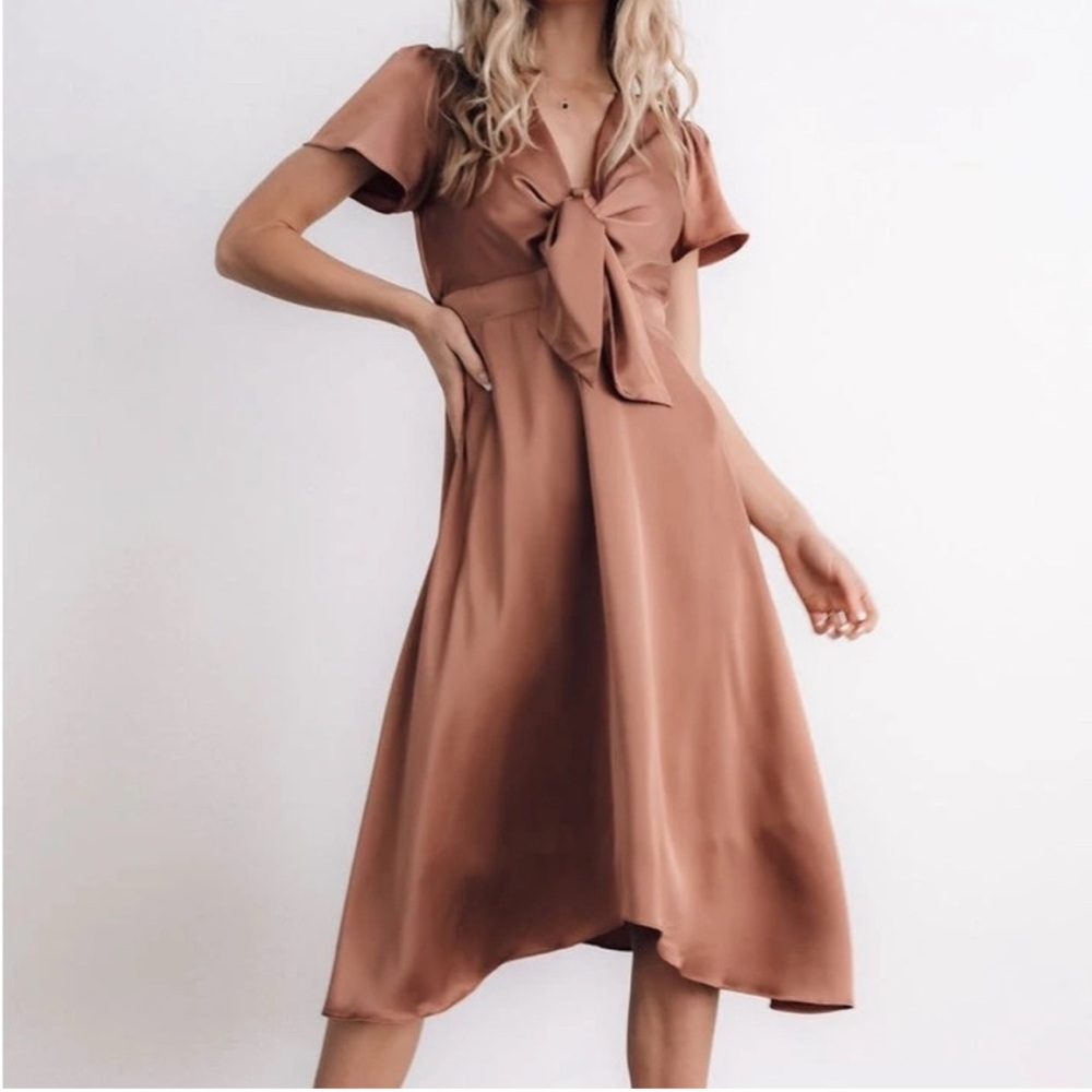 Baltic Born Poppy Satin‎ Midi Dress Rosy Brown